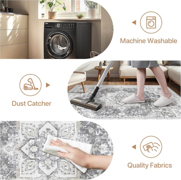 GENIMO Bohemian Rug 160x230cm Grey - Machine Washable Non-Slip Large Area Rug, Fade-Resistant Vintage Carpet for Living Room Bedroom | Non-Shedding Boho Design - Image 4