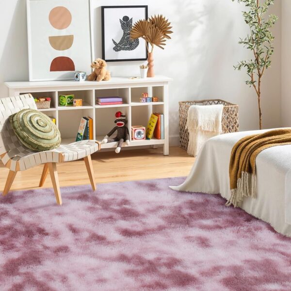 FVVRAX Area Rugs Living Room Rug, Soft Fluffy Shaggy Bedroom Rug Floor Carpet, Large Carpets for Kids Girls Dorm Nursery Bedside Rug, 140x200cm, Tie Dyed Dark Pink - Image 4