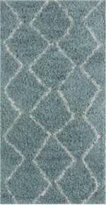 THE RUGS Modern Moroccan Design Living Room and Bedroom Rugs, Non-Shedding & Easy Care (Boho Duck Egg Blue/Ivory, 60x110 cm) - Image 8