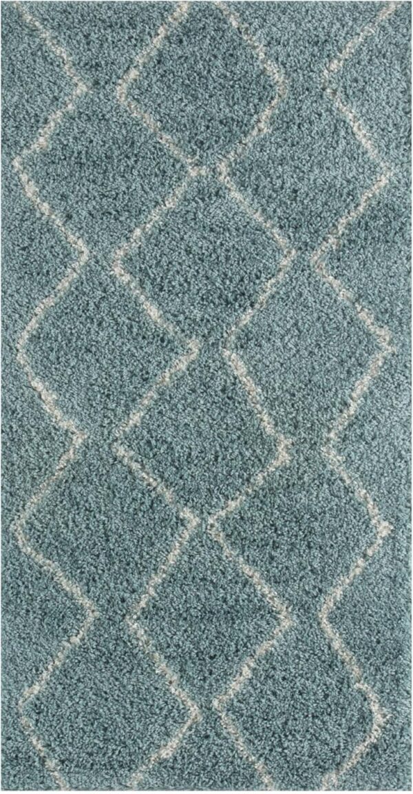 THE RUGS Modern Moroccan Design Living Room and Bedroom Rugs, Non-Shedding & Easy Care (Boho Duck Egg Blue/Ivory, 60x110 cm) - Image 8