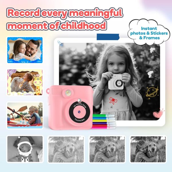 Kids Camera for Girls Boys, Kids Instant Print Camera Toy for 3-14 Year Old, 1080P HD Kids Digital Camera with Photo Paper Birthday Gifts for 3 4 5 6 7 8 9+ Year Old Girl 6 Colour Pens 32GB SD Card - Image 4