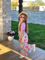 Arshiner Girls Clothing Sets Kids Fashion T-shirts with Trousers Set Puff Sleeves Top with Printed Trousers Set Summer Casual Outfits for Girls 5-14 Years - Image 4