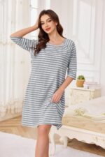 Vlazom Women 3 in 1 Cotton Nursing/Delivery/Labor/Maternity Nightgown Half Sleeve Breastfeeding Sleep Dress Hospital Gown Sleepwear with Buttons - Image 3