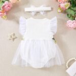 QUNERY Newborn Girl Outfits Ruffled Sleeveless Flower Romper Summer Dress with Headband Clothes Sets - Image 2