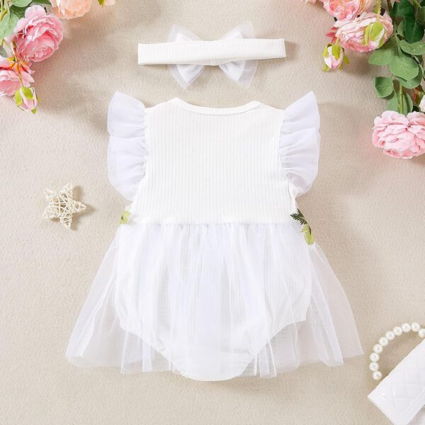 QUNERY Newborn Girl Outfits Ruffled Sleeveless Flower Romper Summer Dress with Headband Clothes Sets - Image 2