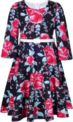 BONNY BILLY Girls Classy Vintage Floral Swing Kids Party Dress with Belt