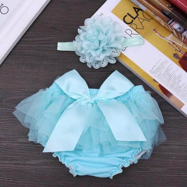 ranrann Infant Baby Girls Tulle Ruffle Bowknot Cake Smash Bloomer Diaper Cover and Flower Headband Set Photography Costume - Image 7