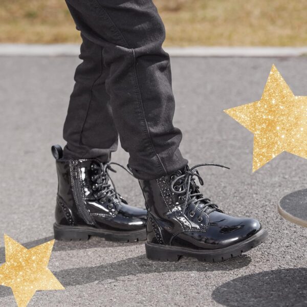 DREAM PAIRS Kids Girls Black Patent Zip Lace Up School Ankle Boots - Image 5