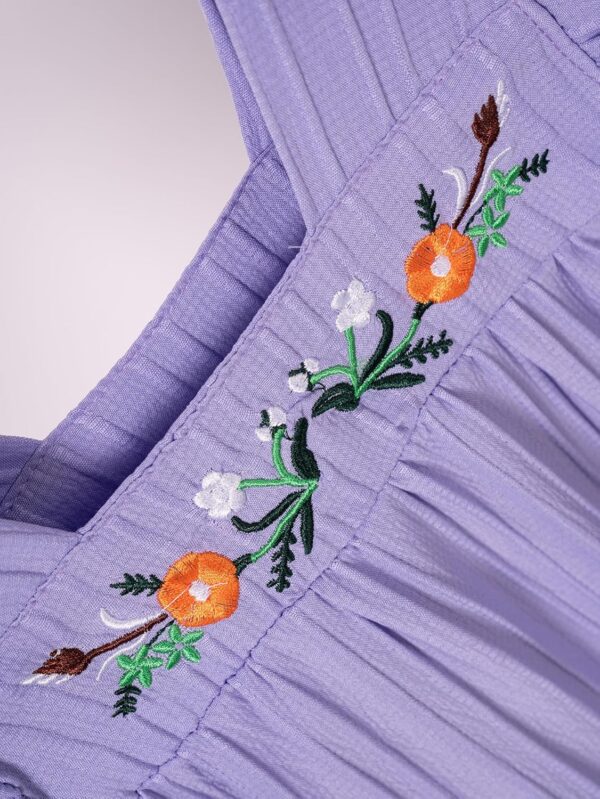 JiAmy Girl Dress Flowers Embroidery Flutter Sleeve Toddler Dresses Square Neck Ribbed Casual Clothes for 1-7 Year Old - Image 2