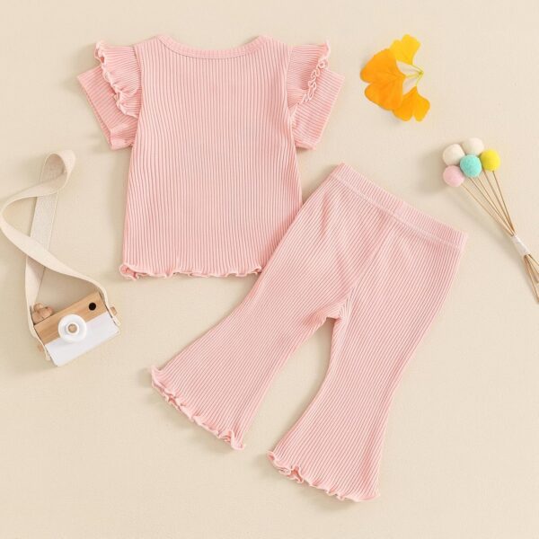 MAHUAOYIXI Baby Girl 2Pcs Birthday Outfits Short Sleeve Letter Embroidery Tops + Flare Pants Set Toddler Girls Clothes Girls Birthday Clothing Set - Image 3