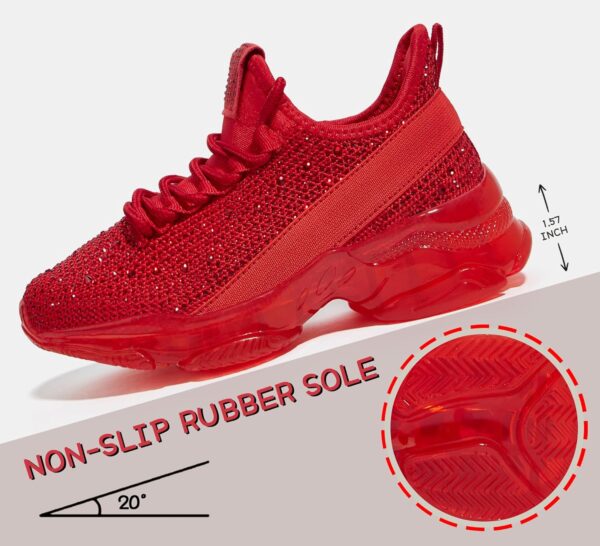 Lucky Step Girls Rhinestone Slip On Sneakers Kids Sparkly Lightweight Tennis School Knit Jelly Sole Glitter Walking Shoes Toddler - Image 4