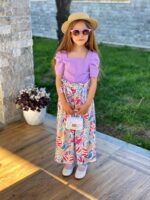 Arshiner Girls Clothing Sets Kids Fashion T-shirts with Trousers Set Puff Sleeves Top with Printed Trousers Set Summer Casual Outfits for Girls 5-14 Years - Image 3