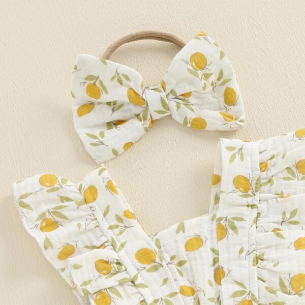 Baby Girl Summer Outfit Strawberry/Cherry/Lemon Smocked Tunic Tops Ruffle Bloomer Shorts Headband Cute 3Pcs Newborn Coming Home Summer Clothes 0-18M - Image 5