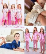 SWOMOG Kid's Silk Pyjamas 3 Piece Girls Boys Satin Pyjamas Set Button-Down PJs Sets Soft Lounge Sets Short Sleeve Sleepwear - Image 5