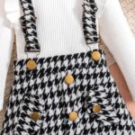 BENO TIGER Toddler Baby Girls Long Sleeve Skirt Set Solid Color Cotton Ribbed Shirt Top Plaid Suspender A-line Skirt Clothes Set - Image 6