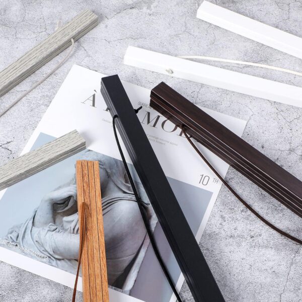 Benjia A4 Poster Frame Frames, Magnetic Light Wood Wooden Poster Hangers Hanger Hanging Kit for Canvas Artwork Art Print (21cm / 8.3&quot;, Teak Colour) - Image 2