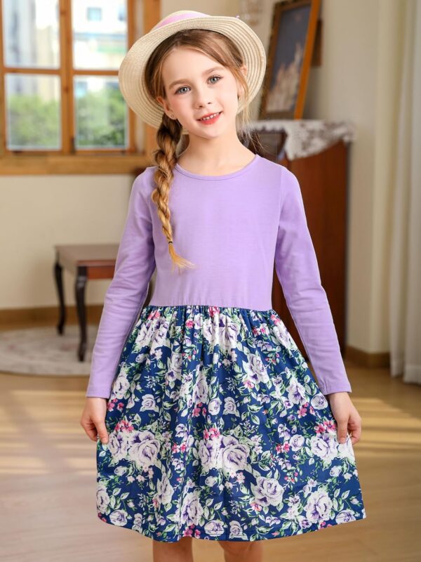 BONNY BILLY Girls Kids Long Sleeve Autumn Winter Casual Floral Jersey Dress - Image 2