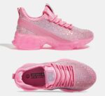 Lucky Step Girls Rhinestone Slip On Sneakers Kids Sparkly Lightweight Tennis School Knit Jelly Sole Glitter Walking Shoes Toddler - Image 7
