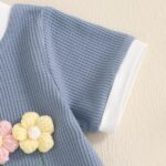 2Pcs Toddler Girl Summer Outfit Flower Print ​Crewneck Short Sleeve T-Shirts Tops And Floral Shorts Baby Girl Ribbed Bloom Flower Set - Image 7