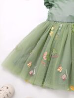 IDOPIP Baby Girls Toldder Girls Flutter Sleeve Sequins Strawberry Floral Embroidered Ruffle Sleeve Tulle Dress with Headband Party Wedding Dress - Image 6