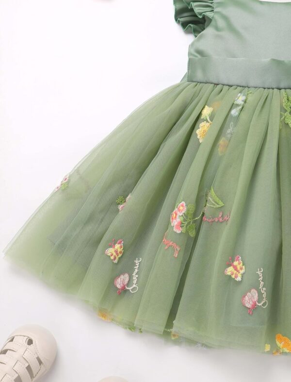 IDOPIP Baby Girls Toldder Girls Flutter Sleeve Sequins Strawberry Floral Embroidered Ruffle Sleeve Tulle Dress with Headband Party Wedding Dress - Image 6