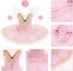 Odizli Ballerina Costume for Girls Flutter Sleeve Lace Pearl Embroidered Tulle Tutu Ballet Dress + Hair Clip + Armbands - Image 6