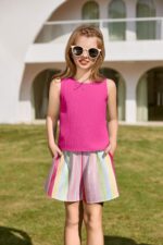 Arshiner Girls Toddler Summer Outfits Clothing Sets Short Casual Fashion Solid Color Tank Top and Shorts Sets Kids 2 Piece Clothing Set Beach Outfits 5-13 Years - Image 6