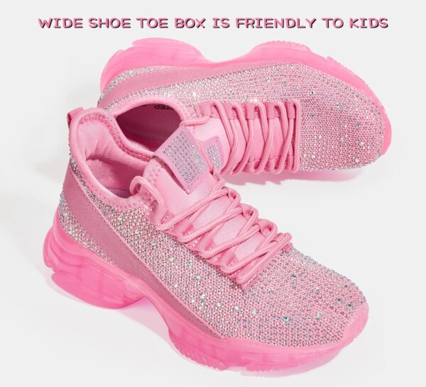 Lucky Step Girls Rhinestone Slip On Sneakers Kids Sparkly Lightweight Tennis School Knit Jelly Sole Glitter Walking Shoes Toddler - Image 6