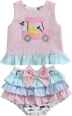 Dubute Toddler Baby Girl Summer Cute Outfits Ruffled Backless Sleeveless Tank Tops Tutu Bloomers Shorts Sets