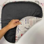 Ambesonne Tea Party Chair Seating Cushion Set of 4, London Newspaper Inspired Background with Grunge Elements Kiss Marks, Anti-Slip Seat Padding for Kitchen & Patio, 16"x16", Beige Navy Blue Red - Image 5