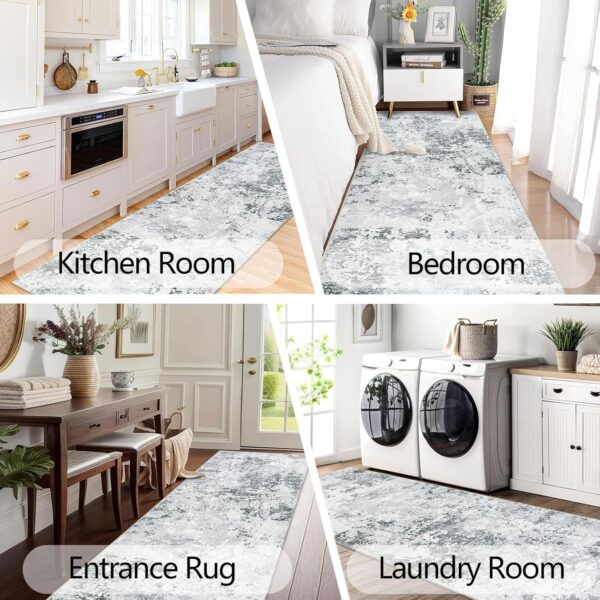 Homcomodar Abstract Runner Rug for Hallway 65x180cm Modern Kitchen Rug Washable Non Slip Floor Carpet Runner Faux Wool Carpet Grey for Bedroom Laundry Besides - Image 3