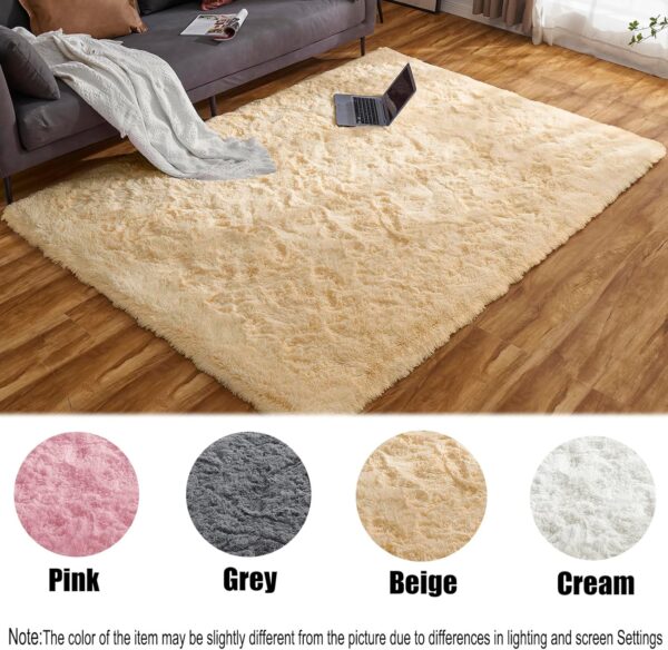 Ceneco Rugs Living Room,Beige Rugs for Bedroom,Small Fluffy Rug,Washable Non-Slip High Pile Soft Carpet,Shaggy Bedroom Mat(Beige, 80x120 cm) - Image 2