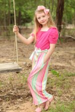 Arshiner Girls Clothing Sets Kids Fashion T-shirts with Trousers Set Puff Sleeves Top with Printed Trousers Set Summer Casual Outfits for Girls 5-14 Years - Image 4