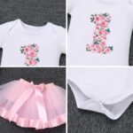 FYMNSI Baby Girl 1st Birthday Outfit Flower Printed Cotton Short Sleeve Romper Tutu Tulle Skirt Crown Headband 3pcs Set - Image 6