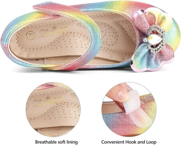 KUWIBY Girl Glitter Princess Flat Shoes Mary Jane Ballet Dress Shoes Kids Bling Bowknot Crown Birthday Party Shoes Bright Diamond Cosplay Dance Shoes for Little Girls Toddlers Multicolor - Image 4