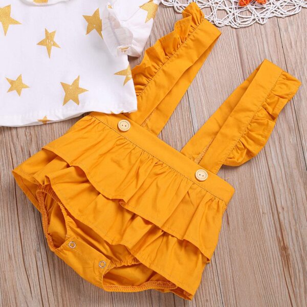 De feuilles Baby Girls Ruffle Peter Pan Collar Long Sleeve Shirt Tops with Strap Romper Jumpsuit Bloomers Shorts 2pcs Outfits Set - Image 7