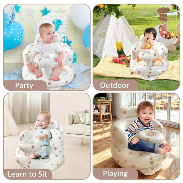 Inflatable Baby Seat for Babies 3-36 Months, Inflatable Baby Seat for Sitting Up, Blow Up Baby Floor Seat with Built in Air Pump，Baby Support Seat Shower Chair for Home (Bear Head with Tray) - Image 4