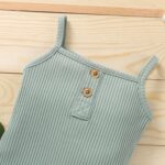 Infant Baby Girls Summer Knit Outfits 2 Piece Ribbed Sleeveless Romper Tops+Ruffle Bloomers Shorts Plain Clothes Set,SALES-CLEARANCE Green 9-12 Months - Image 4