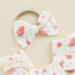 Baby Girl Summer Outfit Strawberry/Cherry/Lemon Smocked Tunic Tops Ruffle Bloomer Shorts Headband Cute 3Pcs Newborn Coming Home Summer Clothes 0-18M - Image 5