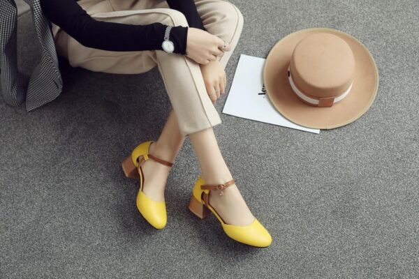 LISYIIZ Women's SS937 Block Closed Toe Ankle Strap Pu Low Block D-Orsay Court Shoes - Image 4