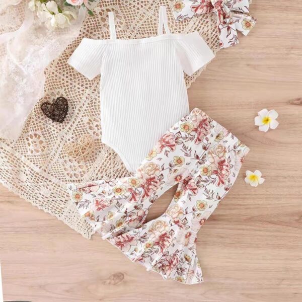Baby Girl Clothes Set Spaghetti Strap Romper ＋ Flared Pants ＋ Headband Boho Summer Outfit Newborn - Image 2