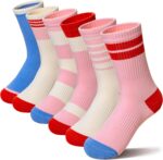 SEEYAN Girls Socks Kids Athletic Crew Sport Cotton Trainer Breathable Calf Softs Socks 6 Pairs