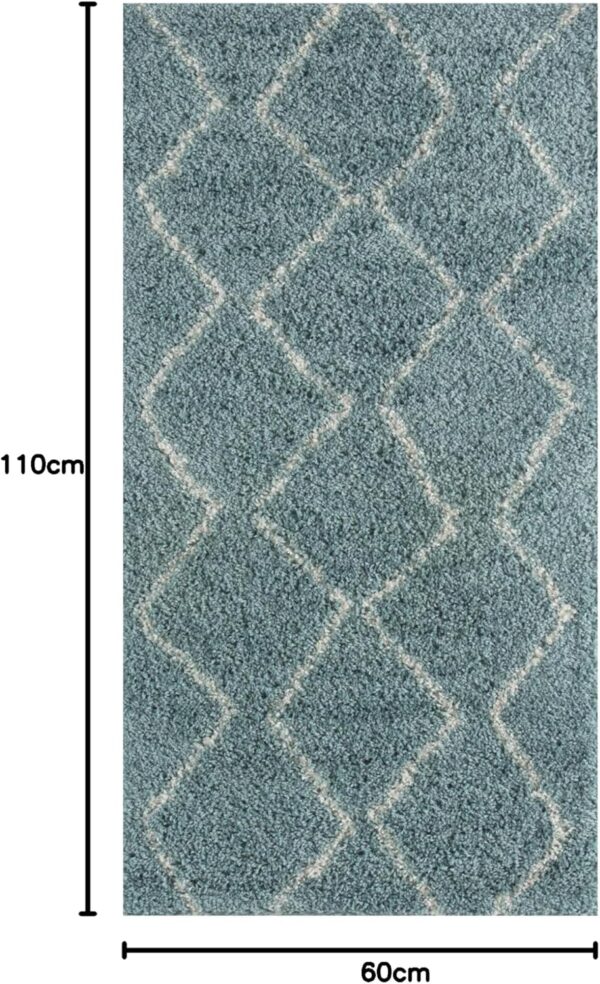 THE RUGS Modern Moroccan Design Living Room and Bedroom Rugs, Non-Shedding & Easy Care (Boho Duck Egg Blue/Ivory, 60x110 cm) - Image 2