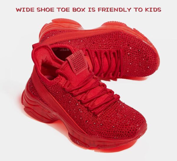 Lucky Step Girls Rhinestone Slip On Sneakers Kids Sparkly Lightweight Tennis School Knit Jelly Sole Glitter Walking Shoes Toddler - Image 6