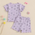 Geagodelia Kid Little Girl Summer Outfit Short Sleeve Bow Print Tops Pullover Elastic Ribbed Shorts Tracksuit Clothes 2Pcs Set - Image 3