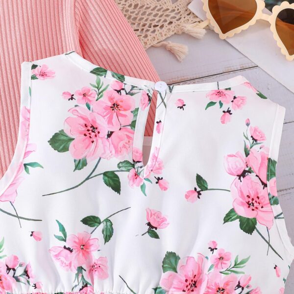 De feuilles Kids Toddler Girls Dress with Cardigan 2 Piece Outfits Set Floral Sleeveless Dress and Long Sleeve Ruffled Cardigan Bolero Shrug Coat - Image 7