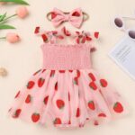 FYMNSI Baby Girl Spaghetti Strap Smocked Tutu Tulle Princess Romper Dress mit Headband 1st Birthday Cake Smash Outfit - Image 2
