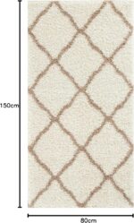 THE RUGS Shaggy Rug – Modern Moroccan Design Rugs for Living Room, Bedroom, Hallway, 3 cm Thick Area Rugs, (Moroccan Ivory/Beige, 80x150cm) - Image 2