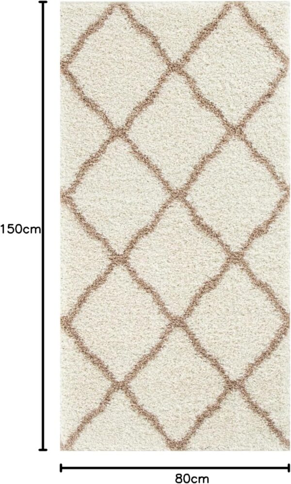 THE RUGS Shaggy Rug – Modern Moroccan Design Rugs for Living Room, Bedroom, Hallway, 3 cm Thick Area Rugs, (Moroccan Ivory/Beige, 80x150cm) - Image 2