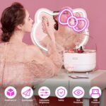 inShareplus Anime Hello Kit Neon Sign Mirror Vanity, 14"x12" Cute Cat LED Neon Lights Gifts, 5V USB Dimmable Light Up Wall Mirror for Teen Girl Gift, Bedroom, Room Decor, Dressing Table - Image 3